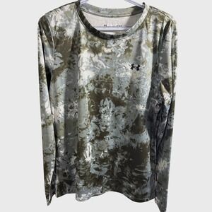Under Armour Womens Tech Long Sleeve Shirt Green Tie Dye Cloud Loose Fit‎ Large